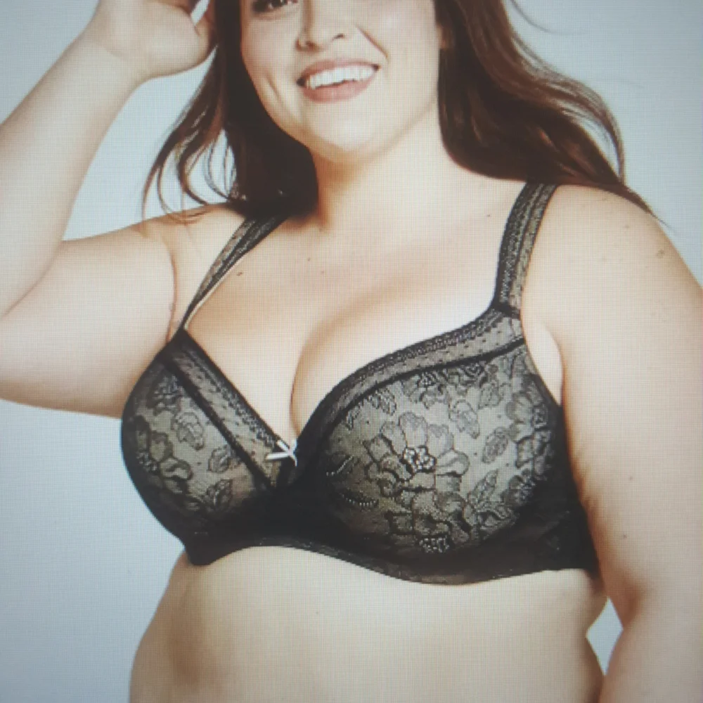 Cacique Modern Black Lace Lightly Lined Balconette Bra Sz 38F